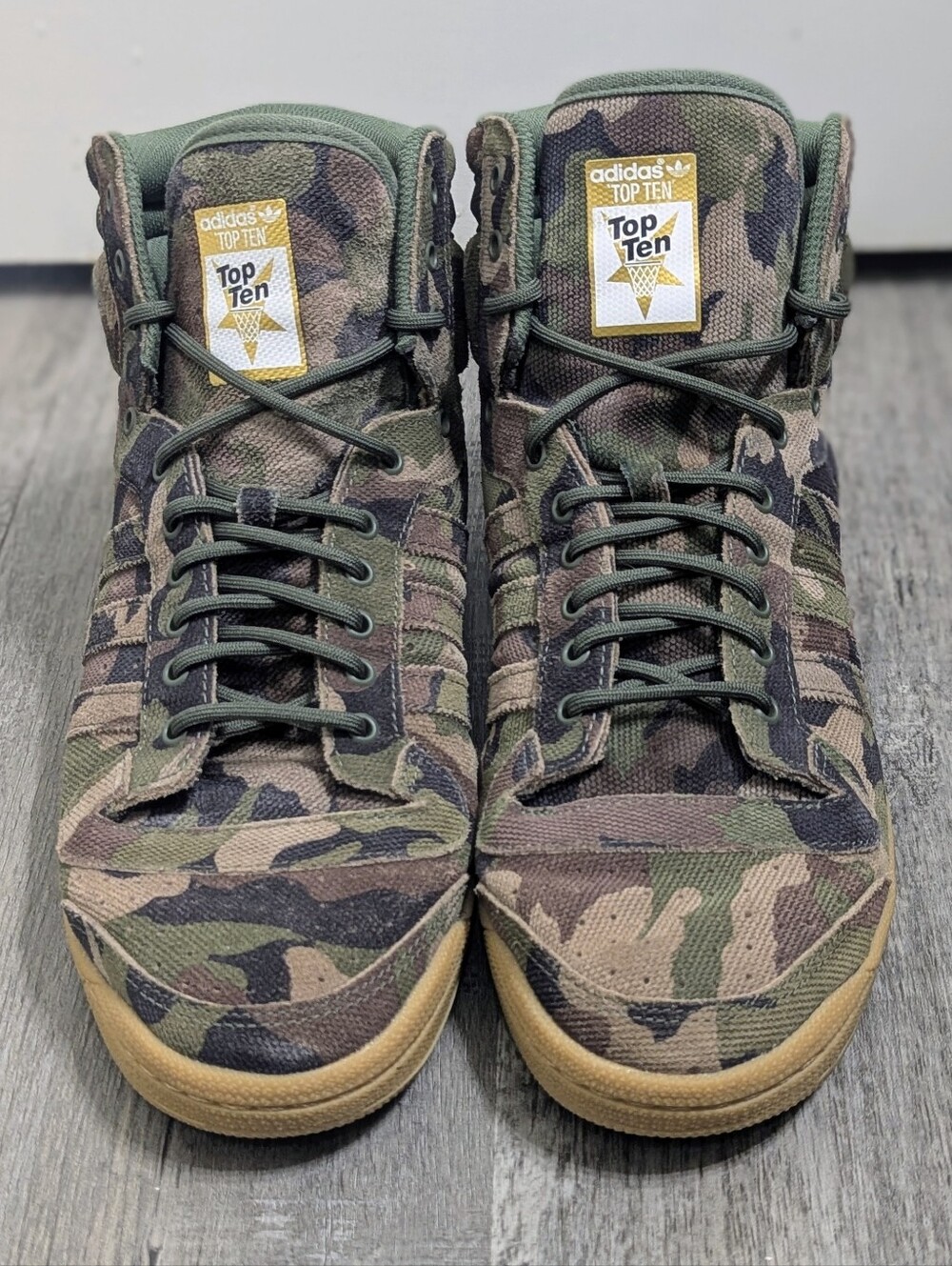 Adidas Top Ten Camouflage High-Top Sneakers - Green/Tan/Black